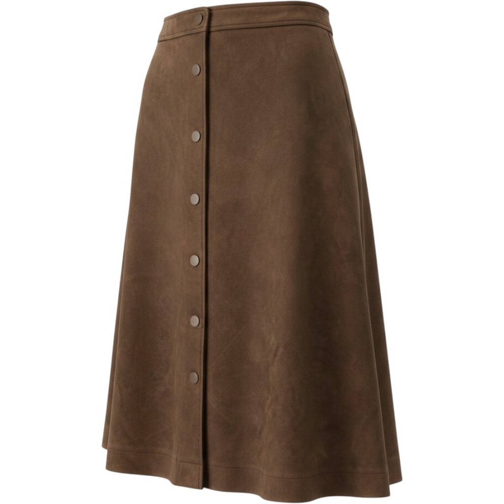 Cato Brown Faux Suede Button Front A-Line Midi Skirt Womens Large RN37080
